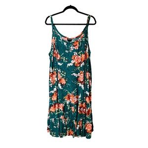 Torrid Midi Challis green floral Trapeze Dress size 4x